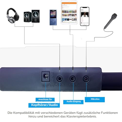 Funtaki Elektronisches Keyboard Piano mit 61 Tasten für Erwachsene und Kinder mit leuchtenden Tasten, MIDI-Konnektivität und Lernmodi – perfektes Anfängerklavier Weiß