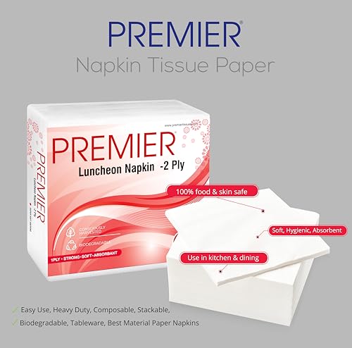 Image of Premier Luncheon Tissue Paper Napkins (100 Pulls) | 50 Pulls x 2 Pack | 2-ply Absorbent & Disposable Table Napkins | Hygienic & Durable, Ideal for Dining, Parties & Everyday Use