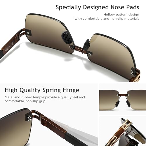 Image of SUNGAIT Rimless Rectangle Sunglasses Square Frameless Shades for Men Women Y2K Vintage UV Protection