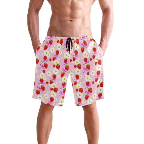 Quick Dry Strawberries Men's Swimming Shorts Swim Trunks with Mesh Lining Beach Wear - XL