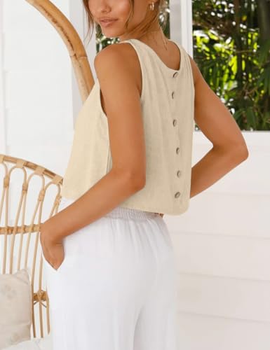 Image of IDEALSANXUN Womens Linen Crop Tank Tops 2026 Spring Summer Sleeveless Tops