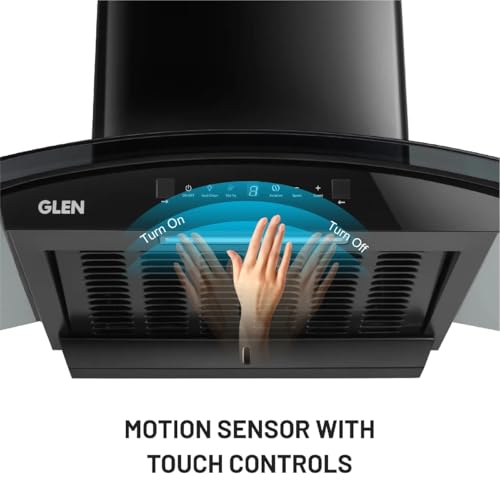 Image of Glen Chimney Auto Clean Curved Glass Chimney for Kitchen with BLDC Motor 90cm 1400 m /h -Black (6071R BLDC BL AC)