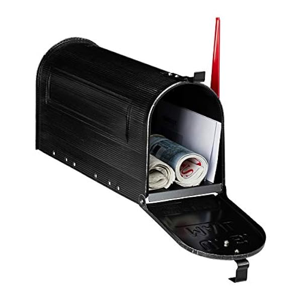 Relaxdays Buzón Americano Grande Vintage Original, Bandera Roja, US Mailbox Exterior, Acero, 1 Ud, 22 x16x48 cm, Negro
