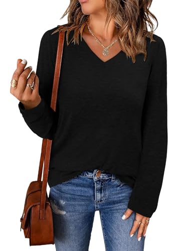 ONLYSHE Women's Casual Striped Long Sleeve Tops Crew Neck Knit Basic Loose Fit T Shirts Fall Fashion Tunic Outfits