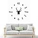 CYSJ Decorazione da Parete Moderna Orologio con Specchio DIY Orologio da Parete Testa di Cervo 3D Specchio Adesivi per Casa, Ufficio,Scuola Decorazione (Nero)