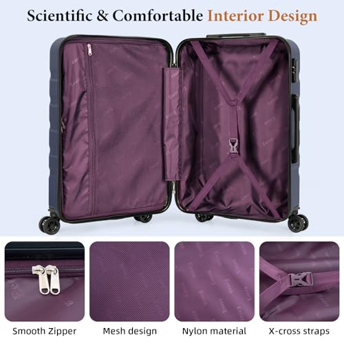 Image of 3 piece Carry on luggage 22x14x9 airline approved Porsche Blue | Lightweight ABS Hardside Luggage, TSA-Approved combination Lock, Suitcases with Spinner Removable Wheels (20 inch /DB /TB)