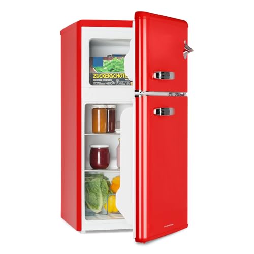 KLARSTEIN Irene - Combinación frigorífico-congelador, Retro, Capacidad de refrigeración ajustable, 61L, Congelador 25L, Rojo