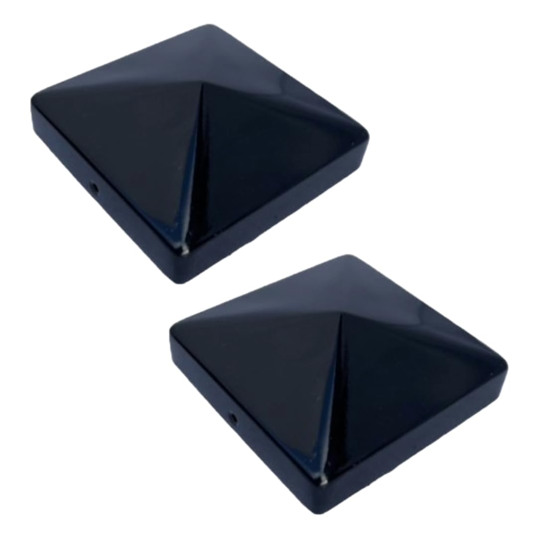 Pyramid Square Black Metal Fence Post Caps 4" 100mm Post Top (2)