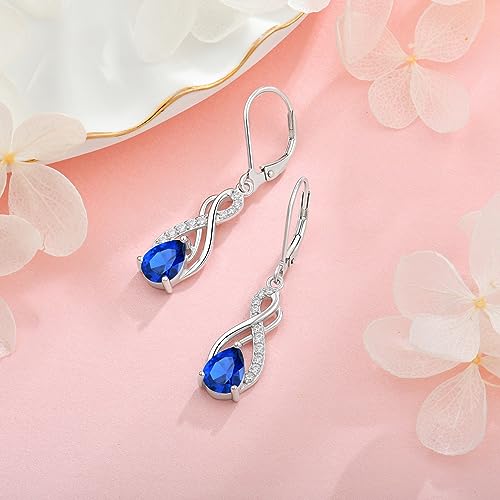 Infinity Love Birthstone Earrings for Women 925 Strling Silver 5A Cubic Zirconia Dangle Drop Leveback Earrings Jewelry Birthday Christmas Day Gifts for Her4