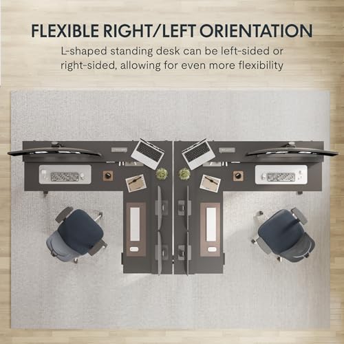 Image of FLEXISPOT 63 inch L Shaped Standing Desk Electric Corner Table with Monitor Shelf, 4 Storage Drawers, Adjustable Computer Workstation for Home, Office, Game, Studio, Black Top + Black Frame