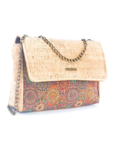 Women's Portuguese Cork Shoulder Bag, Handcrafted, Spacious Interior with Pockets, 10 x 8 x 3 inches