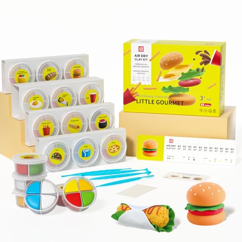 Air Dry Clay Kit - Modeling Clay for Kids mit Sculpting Tools und Tutorial Ultra Light & Soft Safe & Non-Toxic DIY Model Magic Clay 12 Cans 48 Colors Creative Art Crafts Toys Gifts for Girls Boys