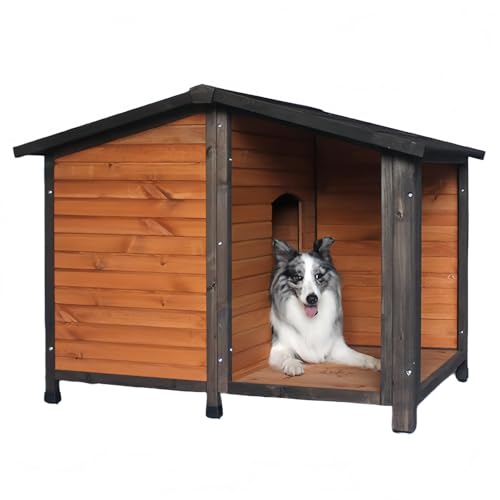 WGMペットハウス ペット犬小屋 ペットヴィラ 屋内猫犬小屋 外の全天候型犬 ケージ オールシーズン利用可能 木製ハウス ドア付きハウス 犬小屋 (ブラウン,83*105*80cm)