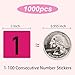 STARLIBOO 1 to 100 Consecutive Number Stickers,1 inch Square Small Number Stickers Labels for Inventory, Storage, Organizing, Boxes, Bins, Toolbox, Locker (1000 Labels, Pink)