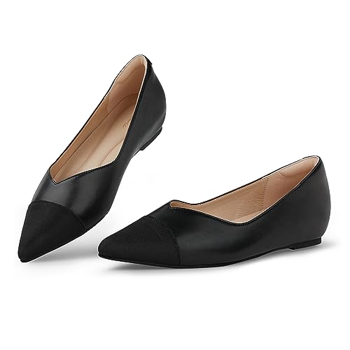 Arromic Flats Shoes for Women, Low Wedge Pointed Toe Women Flats with Arch Support, Heel Pad and Inner Heel, Comfortable Slip on Flats for Office Work Casual Dressy Wedding