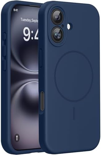 Miracase Kompatibel mit iPhone 16 Hülle, [weiches kratzfestes Mikrofaser-Innenfutter], kompatibel mit MagSafe, Flüssig Silikon Hülle mit stoßfestem Fallschutz für iPhone 16, Dunkel