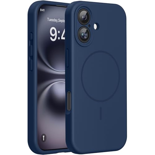 Image of Miracase Compatible with iPhone 16 Case, [Soft Anti-Scratch Microfiber Lining], Compatible with MagSafe, Liquid Silicone Case Shockproof Drop Protection Phone Case for 16,Dark Blue
