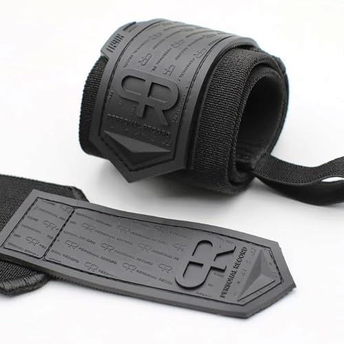 PR Personal Record Heavy Duty Premium Wrist Wraps, More Elasticity, Reinforced Stitching, Extra Wide Strap, Strong Thumb Loop, Larry Wheels Weightlifting Wraps, Lifting Wrist Wraps - All Black