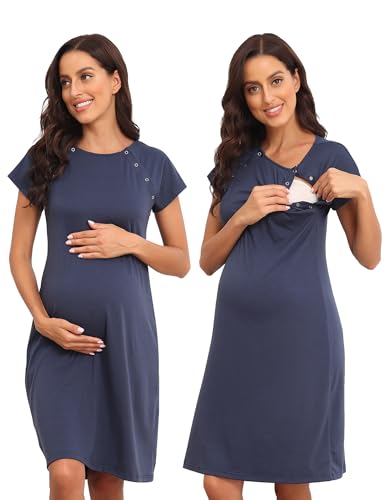 Image of Momctnino Women's Maternity Nursing Nightdress Delivery Labor Hospital Nightgown Sleepwear for Breastfeeding