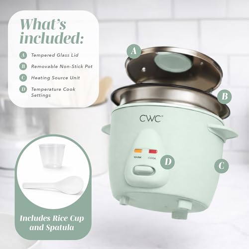 Image of COOK WITH COLOR 6 Cup Rice Cooker 300W - Effortless Cooking and Perfectly, Cooks 3 Cups of Raw Rice for 6 Cups of Cooked Rice, Sage