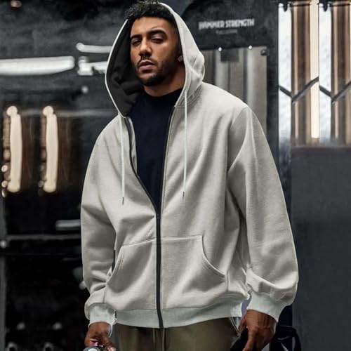 Zip Up Sweatshirt Men Solid Color Long Sleeve Pockets Cardigan Hoodie Plush Warm Fall Winter Pullover Sweater4