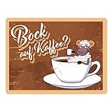 Bock auf Kaffee Metallschild XXL mit Schafsbock Kaffeetasse Schrift Motiv