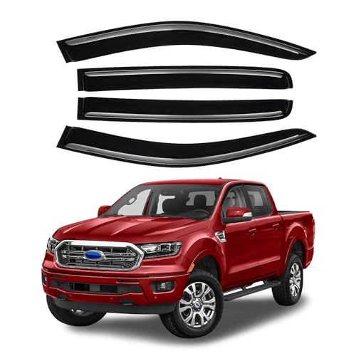 Image of Canvcle Ranger Rain Guards - Window Visors for Ford Ranger XL XLT Lariat Raptor 2024 2025 2026, Outside-Mount Tape-On Side Window Wind Deflectors for Ranger Accessories, Vent Visors Shades Rainproof