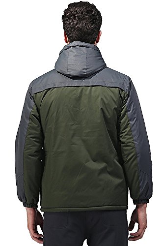 Men's Waterproof Snow Jacket Ski Fleece Hooded Rain Jackets Winter Coats for Outdoor Sport Green