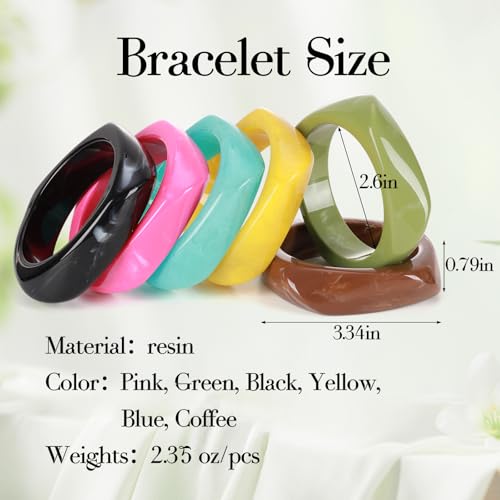 6 Pcs Acrylic Resin Chunky Bangle Bracelets for Women, Colorful Glass Bracelets Vintage Wide Irregular Geometric Plastic Bracelet for Women Jewelry2
