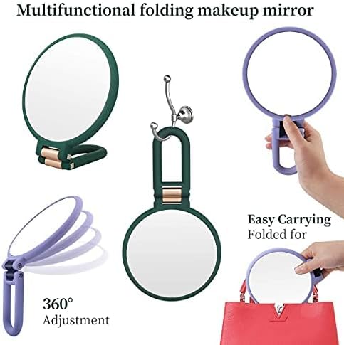 1X 15X Magnifying Hand Held Mirror,Double Side Folding Hand Mirror for Women with Adjustable Handle,Travel Table Desk Shaving Bathroom (Army Green)