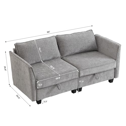 Image of ORRD Small Modular Sectional Sofa, Loveseat Couch with Storage, 2 Seater Sofa Modular for Living Room, Office (Grey)
