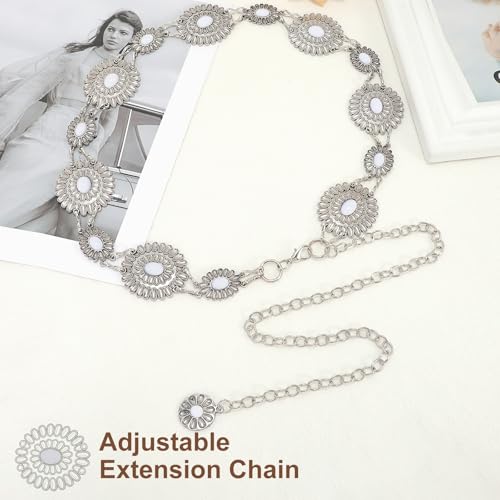 Image of WHIPPY Women Concho Chain Belt Metal Link Western Cowgirl Turquoise Chain Belt for Dress