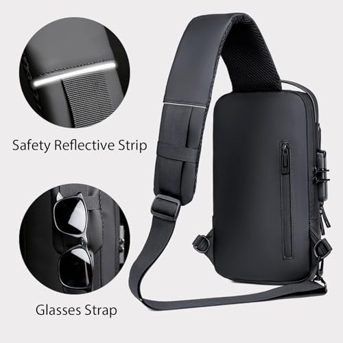 New Carbon Fiber Streamline Anti-Theft Sling Bag, Waterproof USB Charging Sport Sling Anti Theft Shoulder Backpack (Black Gold)4
