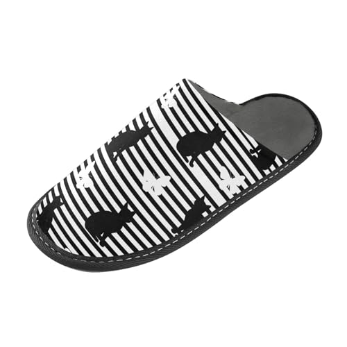 ODAWA Black Cat Stripes Memory Foam House Shoes for Grandma Mom, Non Slip Mens Slip On House Shoes Size 4-52