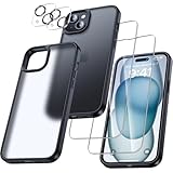 UniqueMe 5-in-1-Set für iPhone 15 Hülle, [Nie Vergilbung] Handyhülle für iPhone 15 Case Rundumschutz Schutzhülle Cover [1 Handyhülle+2 Schutzfolie+2 Kameraschutz] Schwarz