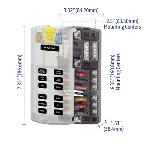 Image of Blue Sea Systems ST Blade Split Bus Fuse Block, 12 Circuits with Cover