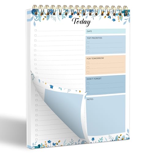 Bloc de notas de lista de tareas, cuaderno de lista de tareas para trabajar con 52 hojas, 6.5 x 9.8 pulgadas, organizador de productividad con horario por hora para gestión de tareas, color azul