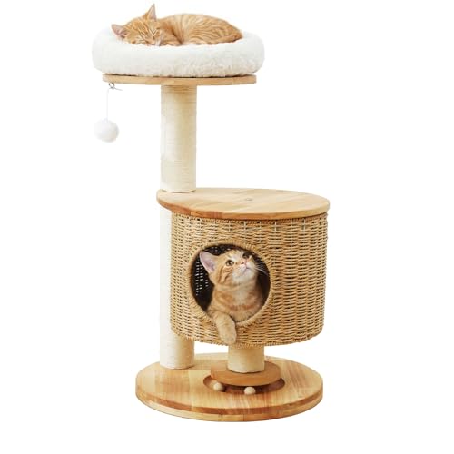 Árbol para Gatos de Madera Maciza con Condominio y Rascador miniatura 1