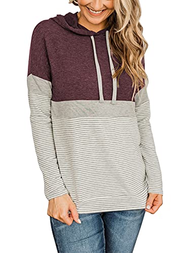 Butgood Long Sleeve Shirts for Women Fall Cute Color Block Pullover Winter Tunic Casual Loose for Teen Girls 2022 Mauve