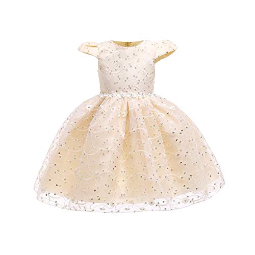 OwlFay Bebé Niñas Vestido Princesa de Niña Manga Corta Lentejuelas Vestidos de Fiesta Comunion Cóctel Costume Champán 18-24 Meses