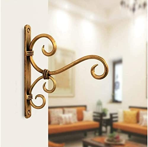 Image of Wall Hanging Brackets - Classic Pack of 8 Golden Metal Plant Hanger Hooks for Bird Feeders, Planters, Wind Chimes & Lights | Indoor & Outdoor Balcony Decor (6 x 1 x 7 in)