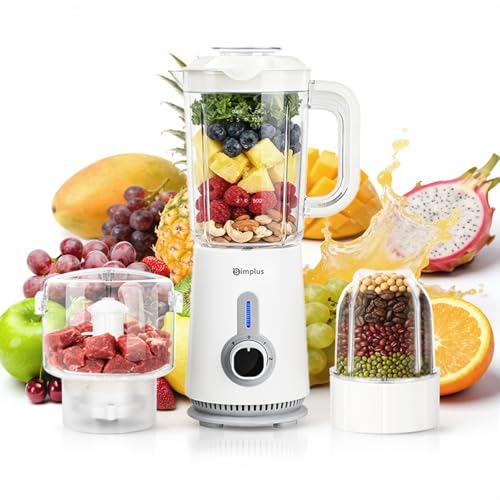 Simplus 42oz Blender for Smoothies with 2-Cup Food Processor & 1-Cup Vegetable Food Chopper, High Speed Blenders with 2 Speeds and Pulse for Puree, Nuts and Shakes