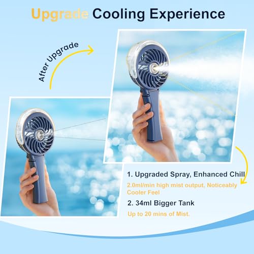 HandFan Portable Misting Fan with 7 Color LED Nightlights Mini Handheld Fan Battery Operated Rechargeable Mister Fan Foldable Water Mister Outdoor Cooling Fan for Party Travelling Outdoor (Royal Blue)