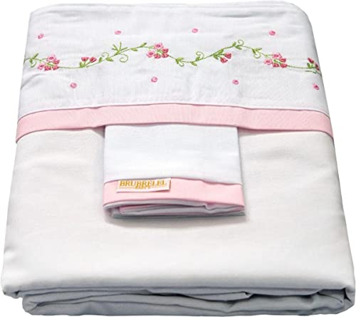 Jogo de lençol de berço americano para bebê rosa feminino (Flores...