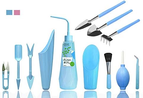 Puppy's Mom 12 Pieces Mini Hand Transplanting Succulent Miniature Planting, Set for Indoor Fairy Care, Potting, Cactus, Houseplant, Bonsai Tools,Bonsai Kit (Blue)