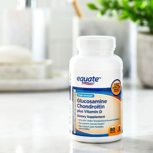 Equate Triple Strength Glucosamine Chondroitin Plus Vitamin D Tablets for Joint Health, 80 Count+ Sticker.
