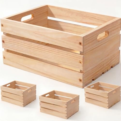 Wooden Crates for Storage - Versatile Pine Box for Home Decor and Organizing Closets Vinyl Records Gifts Souvenirs or Farm Produce.Sturdy Smooth & Elegant Diy-Friendly with Rustic Charm (1)