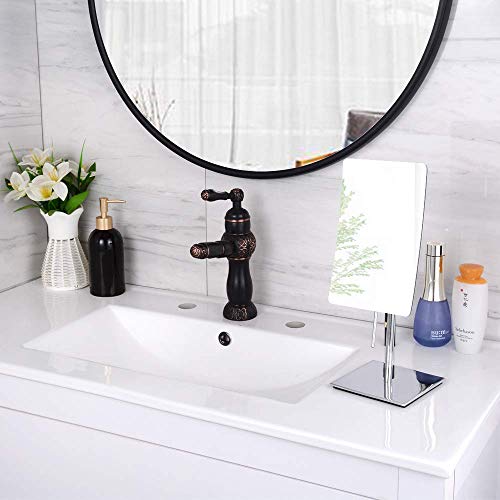Gecious Table Standing Rectangular Vanity Makeup Mirror With 3X Magnification, High Adjustable, Made Of 304 Stainless Steel, For Hotel Bathroom Polished Chrome #TOP5