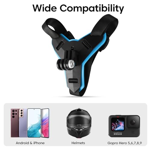 Image of Sounce Helmet Chin Strap Mount with Mobile Clip & Screw Compatible with All Smart Phones Go pro Hero 9 /8 /7 /6,SJCAM, Yi, DJI Osmo Action & Other Action Cameras (Multipurpose Helmet Mount)