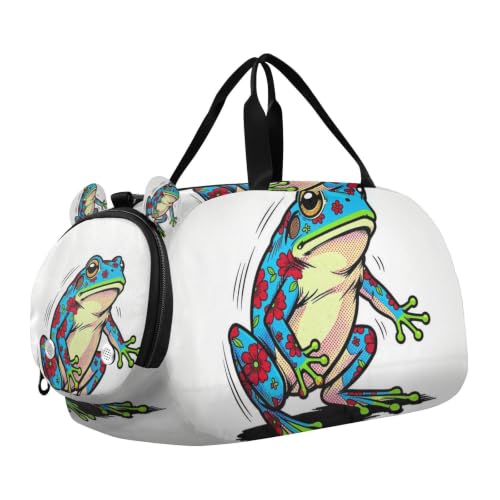 Bolsa de viaje para deportes y fitness de rana floral con compartimento para zapatos